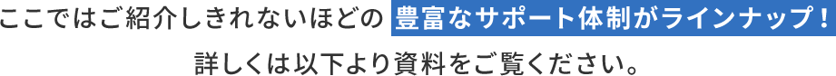 ここではご紹介しきれないほどの 豊富なサポート体制がラインナップ！詳しくは以下より資料をご覧ください。